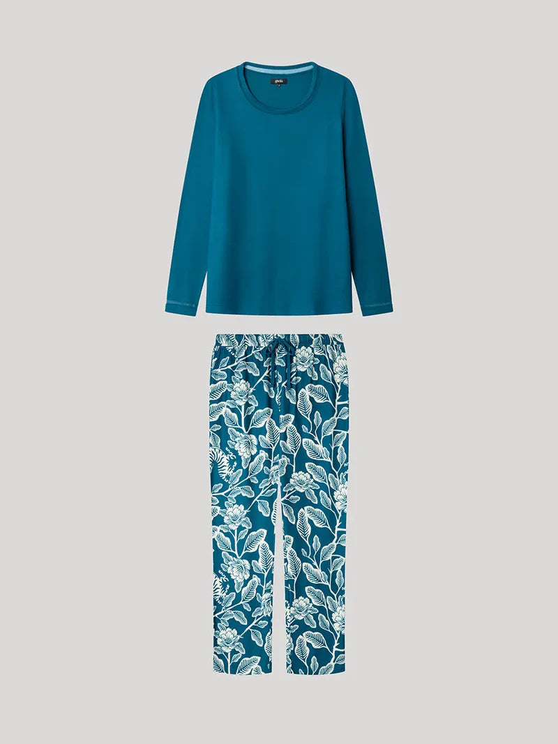 Pijama con pantalón estampado a contraste