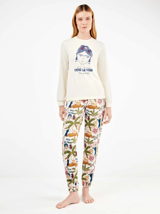 Conjunto pijama Frida Kahlo en punto all-over