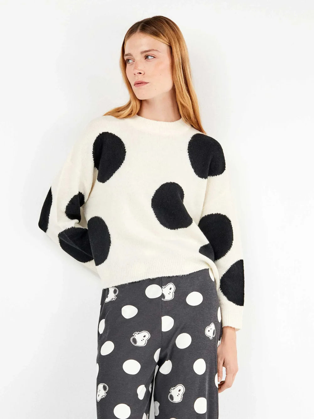 Jersey tricot maxitopos en blanco y negro